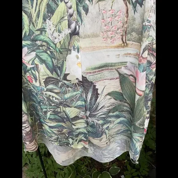 H& M Conscious Collection Tropical print sheer Shirt Size 12 100% Recycled - Picture 3 of 11